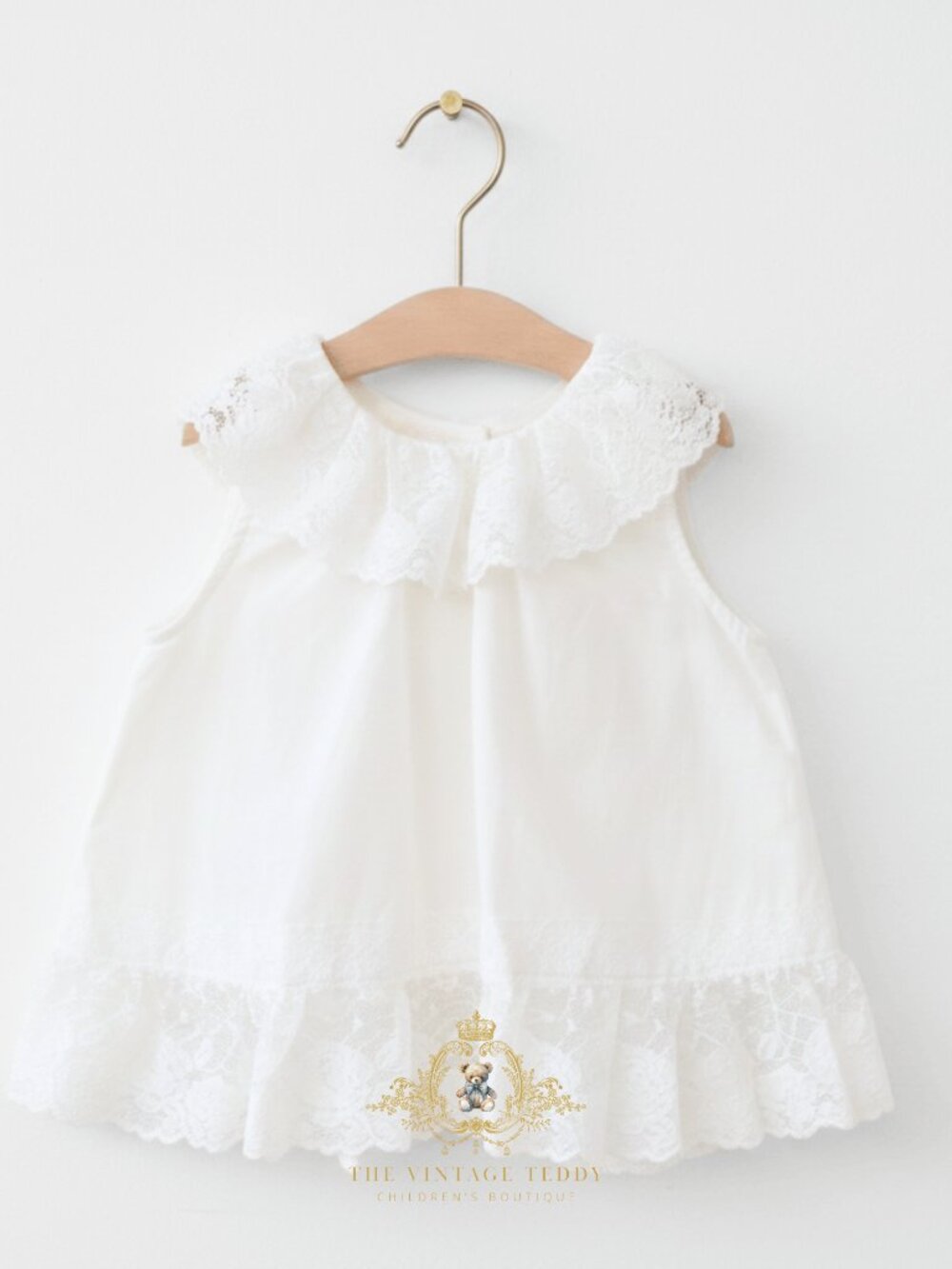 NWT Lovely Girls Embroidered Lace Bib Collar Blouse Sleeveless Top White 5T - Picture 2 of 3